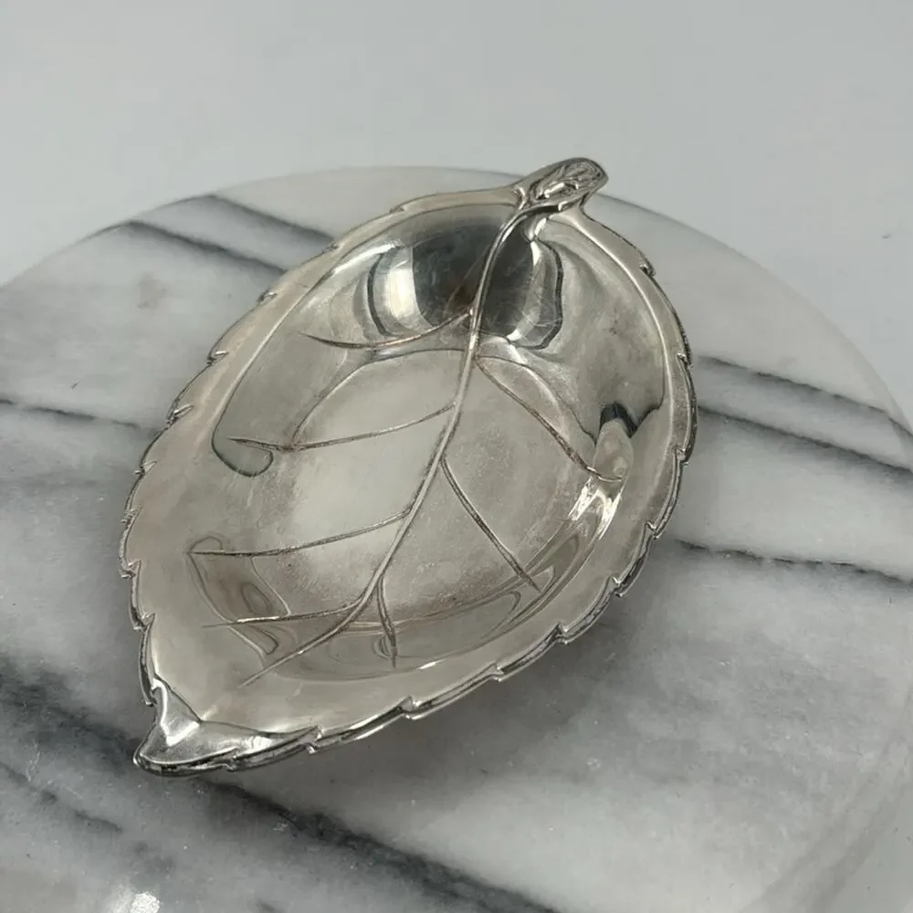 Vintage silver plated leaf candy dish